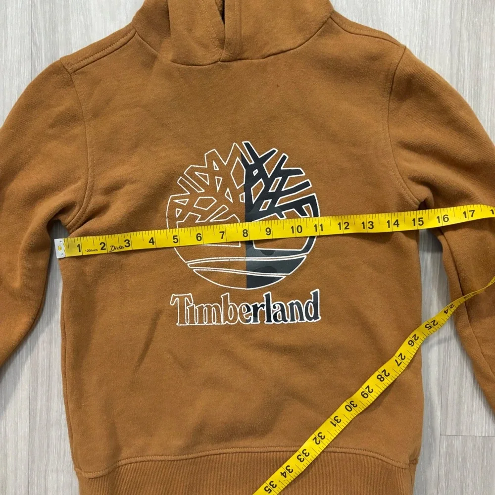 Timberland Hooded Sweatshirt Kids Brown Logo Pullover Boys Girls Size 10
